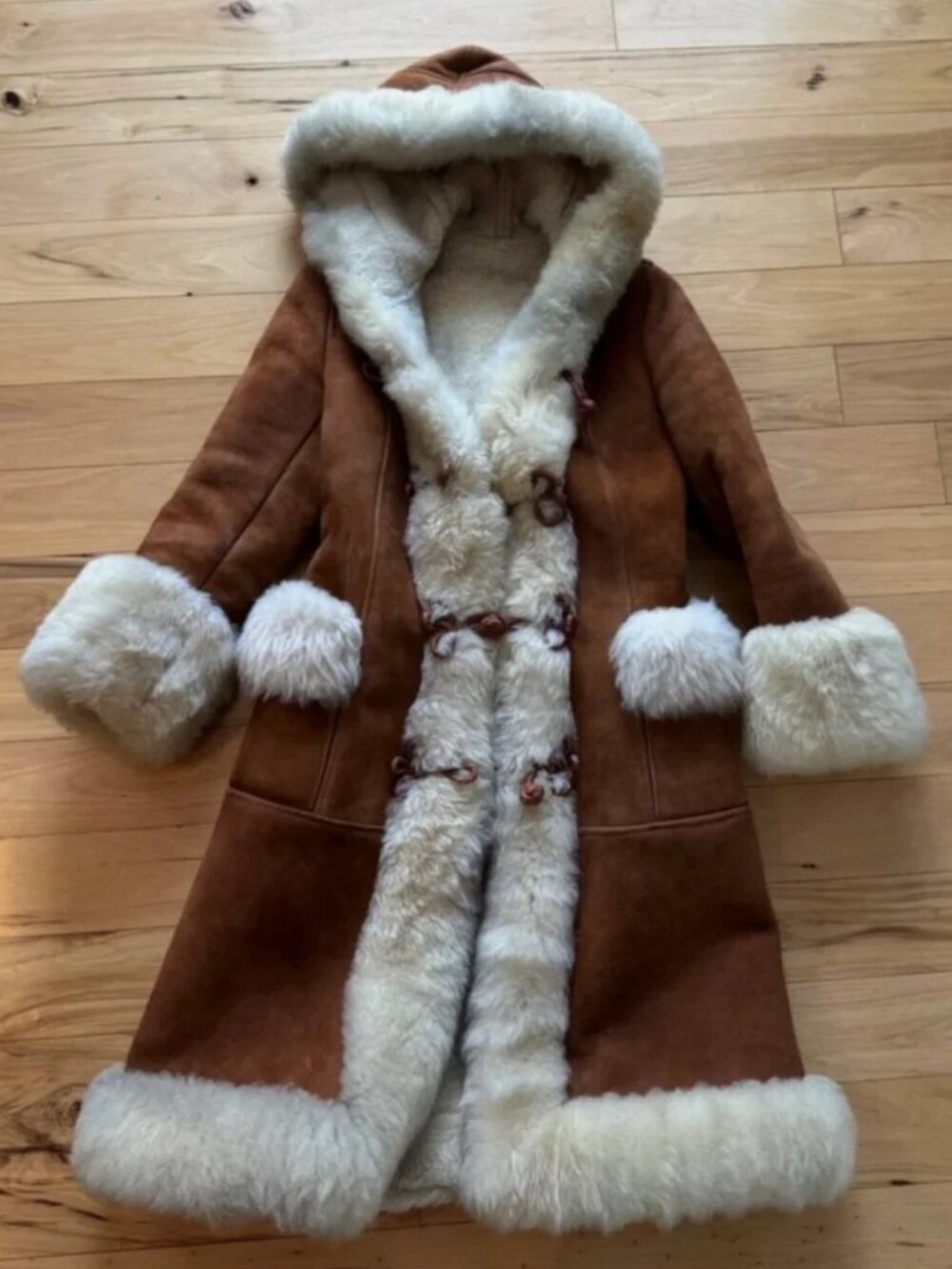 Shearling Leather Vintage Fur Penny Lane Long Suede Sheepskin Princess Coat Hood